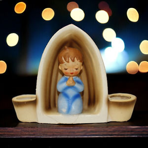 Vintage MCM 1960 Holt Howard Praying Boy Dual Twin Candle Holder